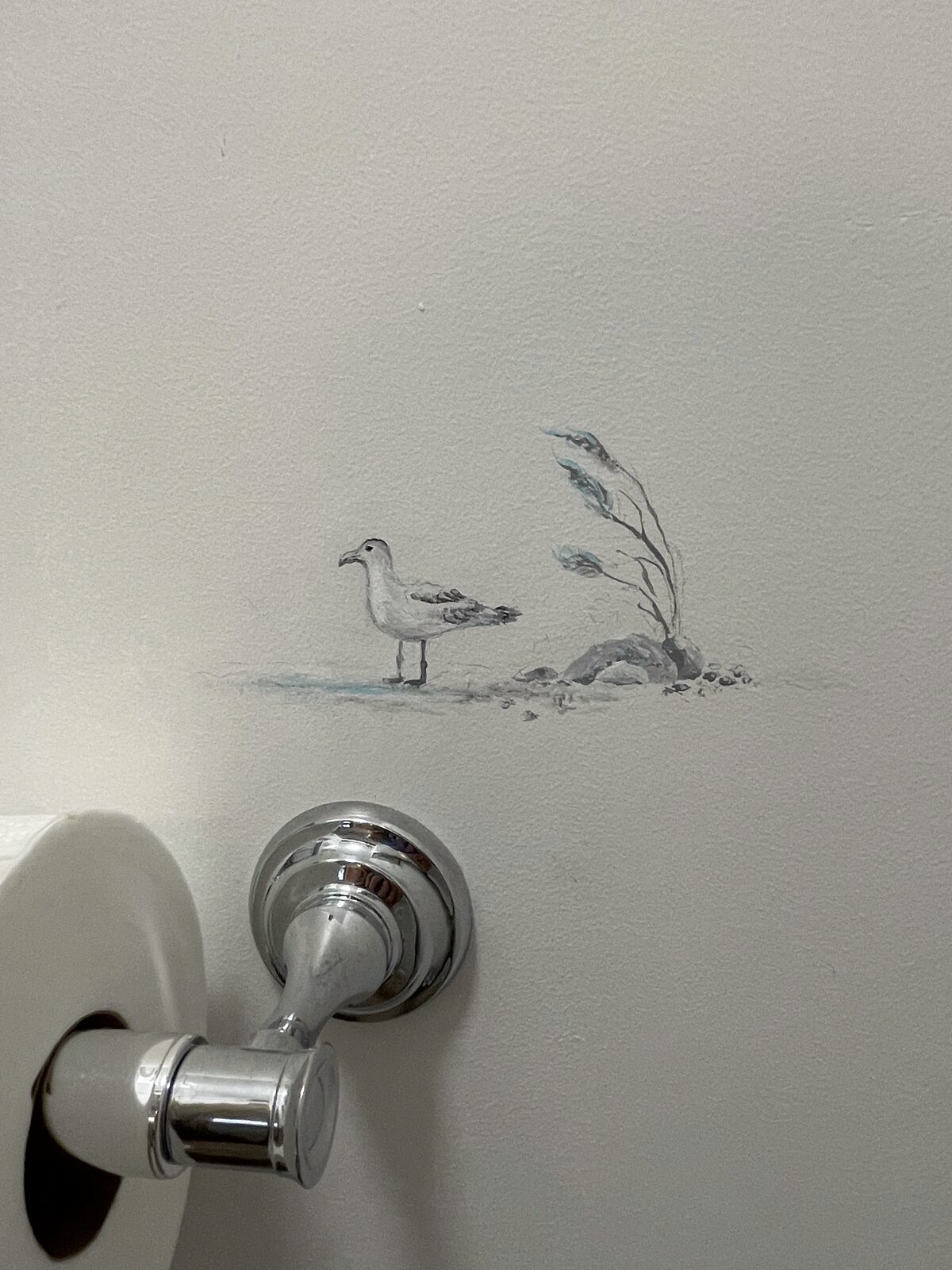 Hand-painted shorebird mural detail