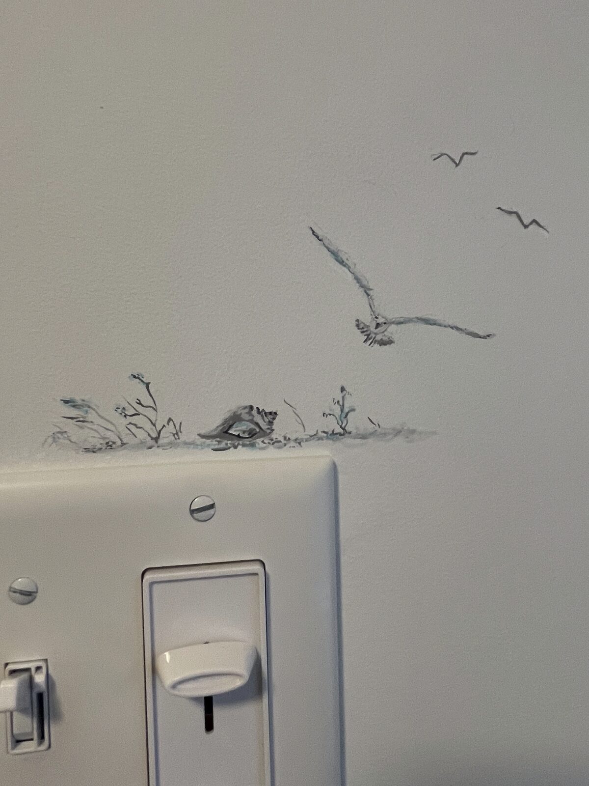Painted seagulls above the light switch